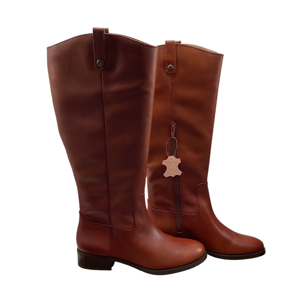 INC International Concepts Womens Cognac Leather Tall Riding Boots Round Toe